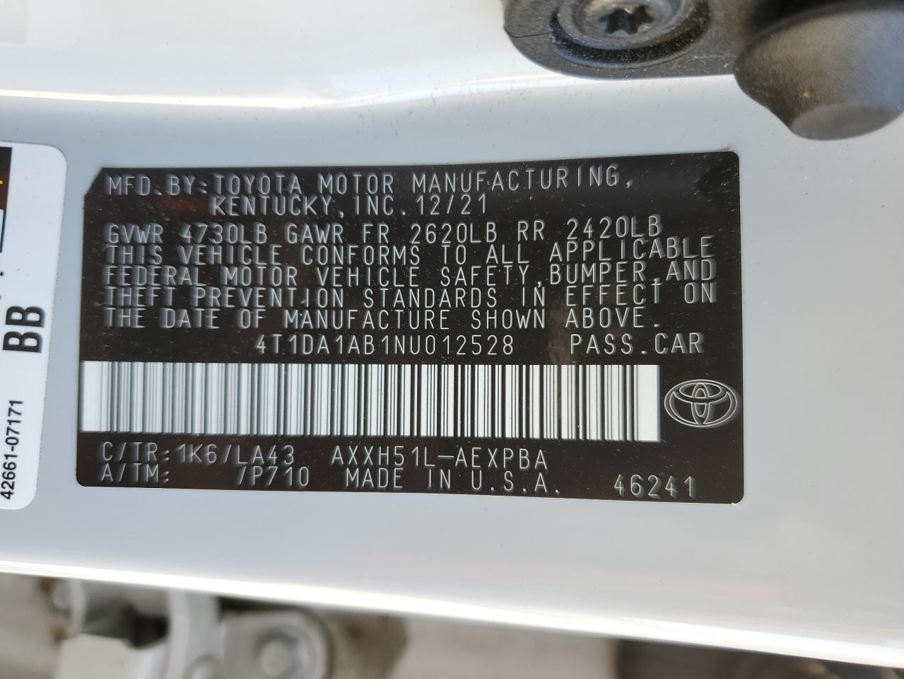 2022 Toyota Avalon VIN 4T1DA1AB1NU012528 Copart auction photo, rear end damage thumbnail 15