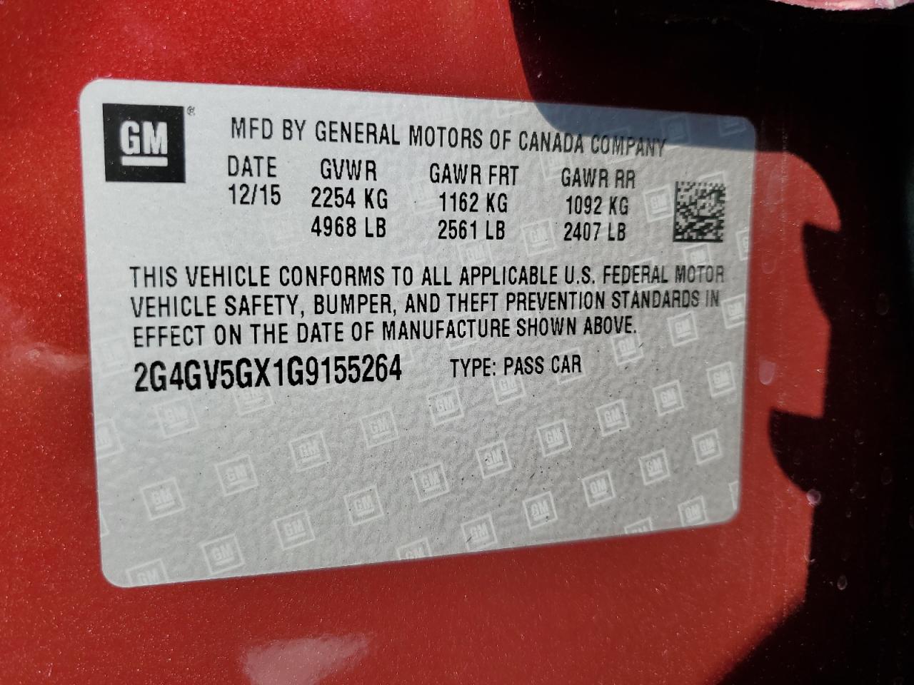 2016 Buick Regal VIN 2G4GV5GX1G9155264 Copart auction photo, hail damage thumbnail 12
