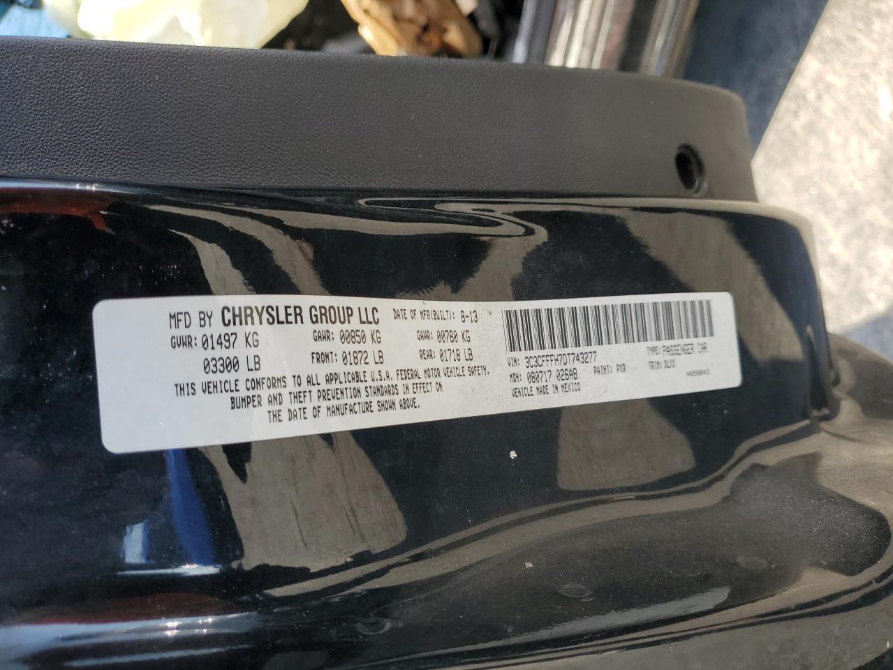 2013 Fiat 500 VIN 3C3CFFFH7DT743277 Copart auction photo, all over damage thumbnail 12
