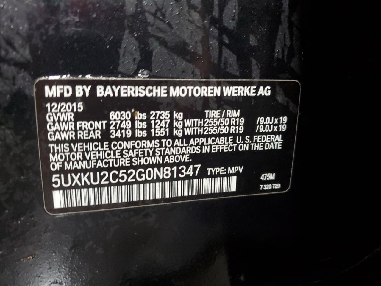 2016 BMW X6 VIN 5UXKU2C52G0N81347 Copart auction photo, burn - engine / rear end damage thumbnail 13