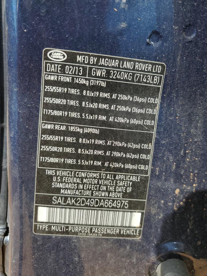 2013 Land Rover LR4 VIN SALAK2D49DA664975 Copart auction photo, front end / undercarriage damage thumbnail 15
