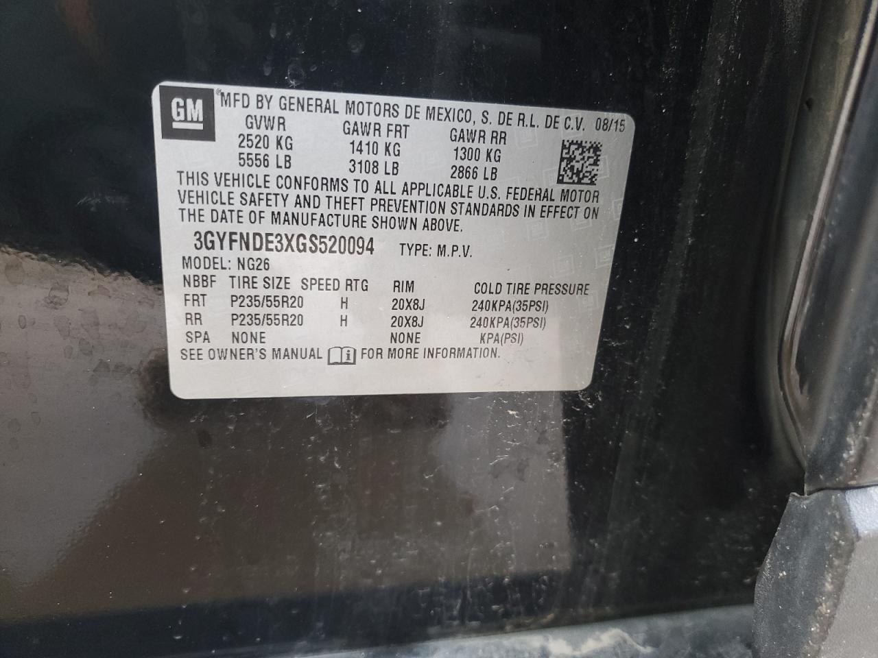 2016 Cadillac SRX VIN 3GYFNDE3XGS520094 Copart auction photo, front end damage thumbnail 12