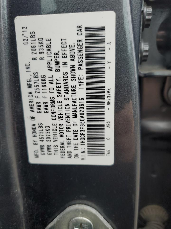 2012 Honda Accord VIN 1HGCP3F86CA020616 Copart auction photo, front end damage thumbnail 12