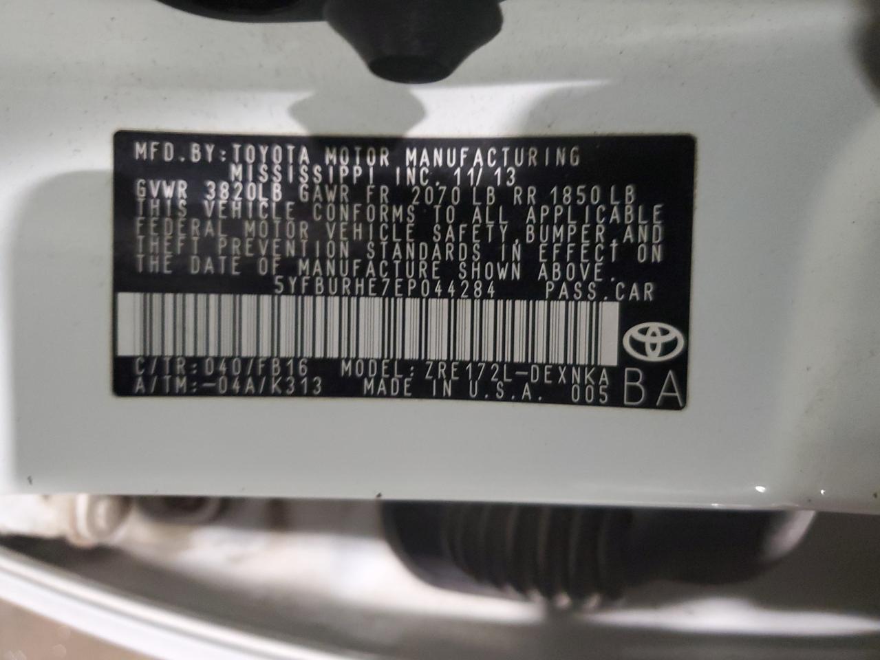 2014 Toyota Corolla VIN 5YFBURHE7EP044284 Copart auction photo, front end / minor dent/scratches damage thumbnail 13