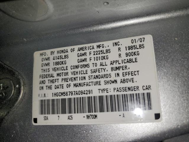 2007 Honda Accord VIN 1HGCM56797A094291 Copart auction photo, front end / side damage thumbnail 12