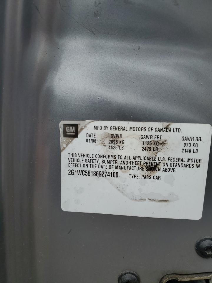 2006 Chevrolet Impala VIN 2G1WC581869274100 Copart auction photo, front end damage thumbnail 12