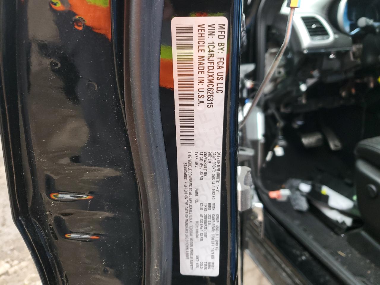 2021 Jeep Grand Cherokee VIN 1C4RJFDJXMC626315 Copart auction photo, vandalism / stripped damage thumbnail 13