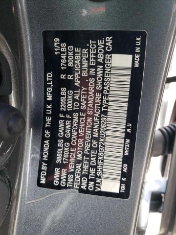 2019 Honda Civic VIN SHHFK8G72KU206297 Copart auction photo, front end / undercarriage damage thumbnail 12