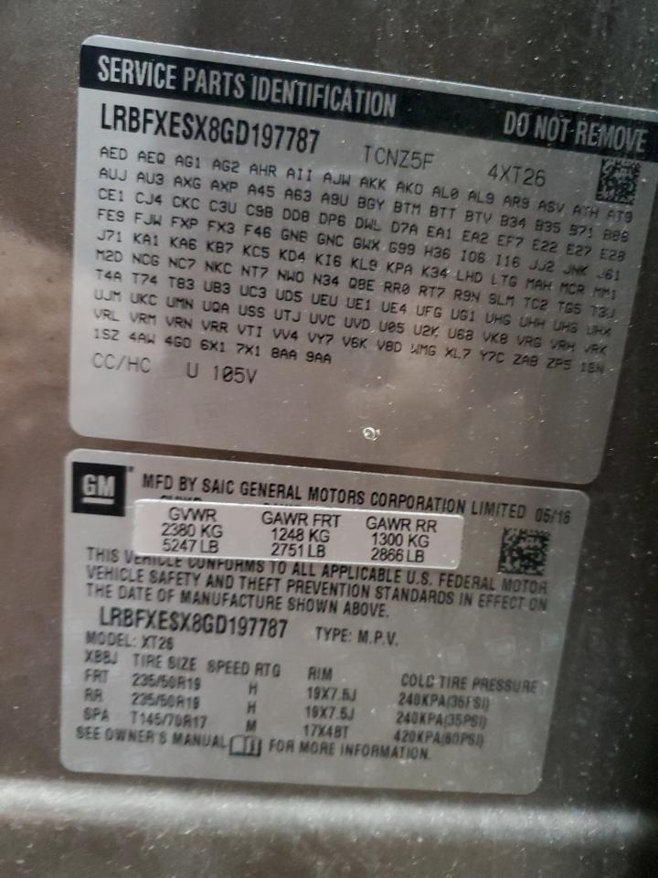 2016 Buick Envision VIN LRBFXESX8GD197787 Copart auction photo, front end / undercarriage damage thumbnail 14