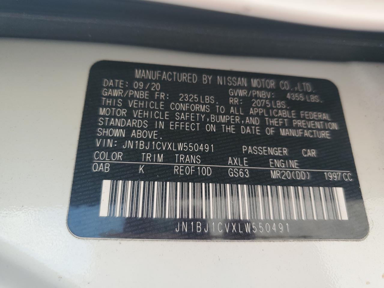 2020 Nissan Rogue VIN JN1BJ1CVXLW550491 Copart auction photo, front end damage thumbnail 15