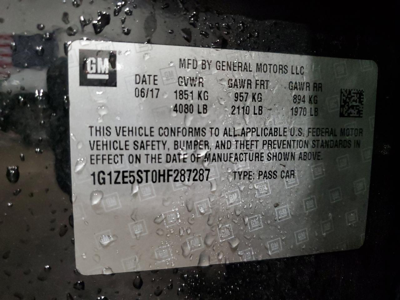 2017 Chevrolet Malibu VIN 1G1ZE5ST0HF287287 Copart auction photo, front end / rear end damage thumbnail 13