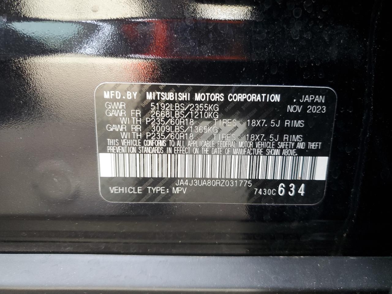 2024 Mitsubishi Outlander VIN JA4J3UA80RZ031775 Copart auction photo, front end / undercarriage damage thumbnail 13