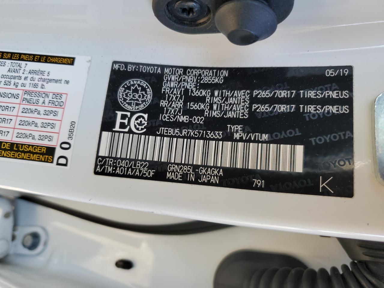 2019 Toyota 4Runner VIN JTEBU5JR7K5713633 Copart auction photo, front end damage thumbnail 12