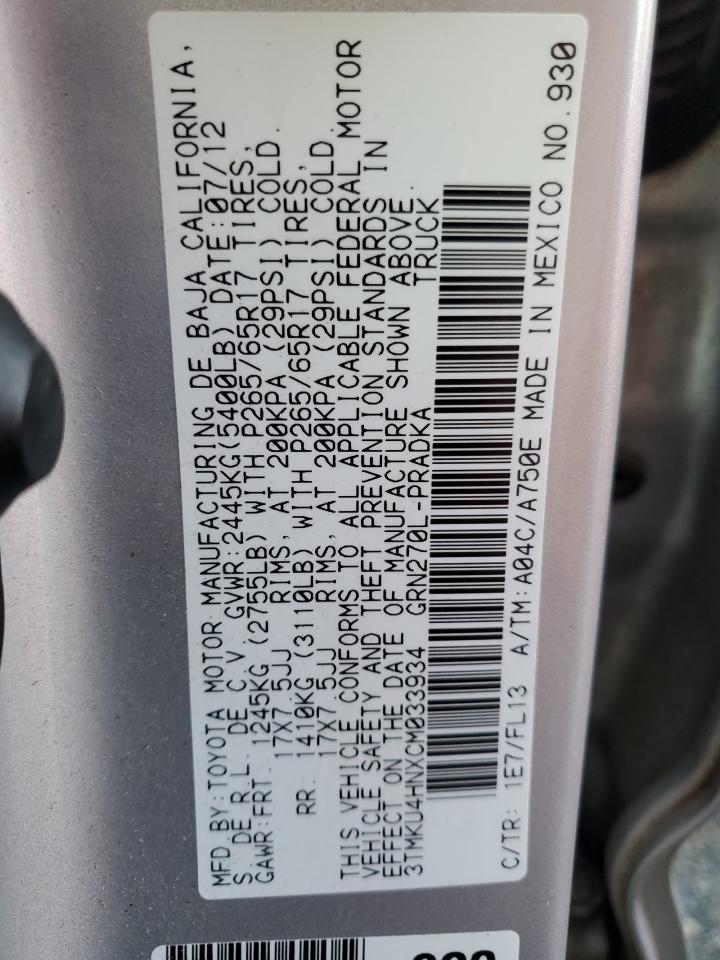 2012 Toyota Tacoma VIN 3TMKU4HNXCM033934 Copart auction photo, front end damage thumbnail 12