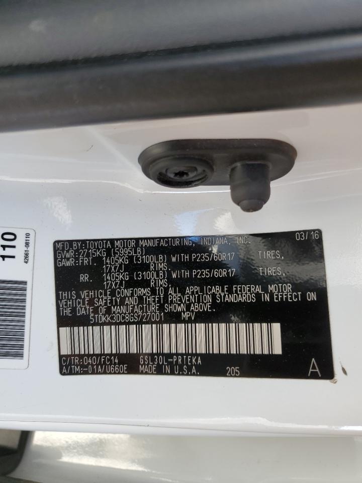2016 Toyota Sienna VIN 5TDKK3DC8GS727001 Copart auction photo, front end / undercarriage damage thumbnail 14