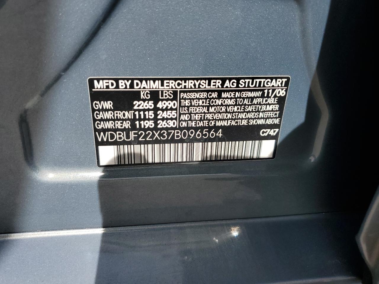 2007 Mercedes-Benz E-klasse VIN WDBUF22X37B096564 Copart auction photo, front end damage thumbnail 14