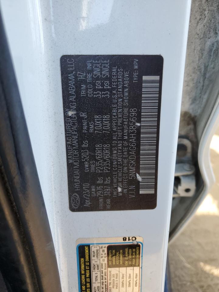 2010 Hyundai Santa Fe VIN 5NMSKDAG6AH385698 Copart auction photo, rear end damage thumbnail 13
