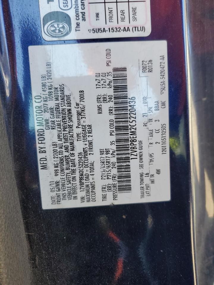 2012 Ford Mustang VIN 1ZVBP8EM2C5220436 Copart auction photo, front end / side damage thumbnail 12