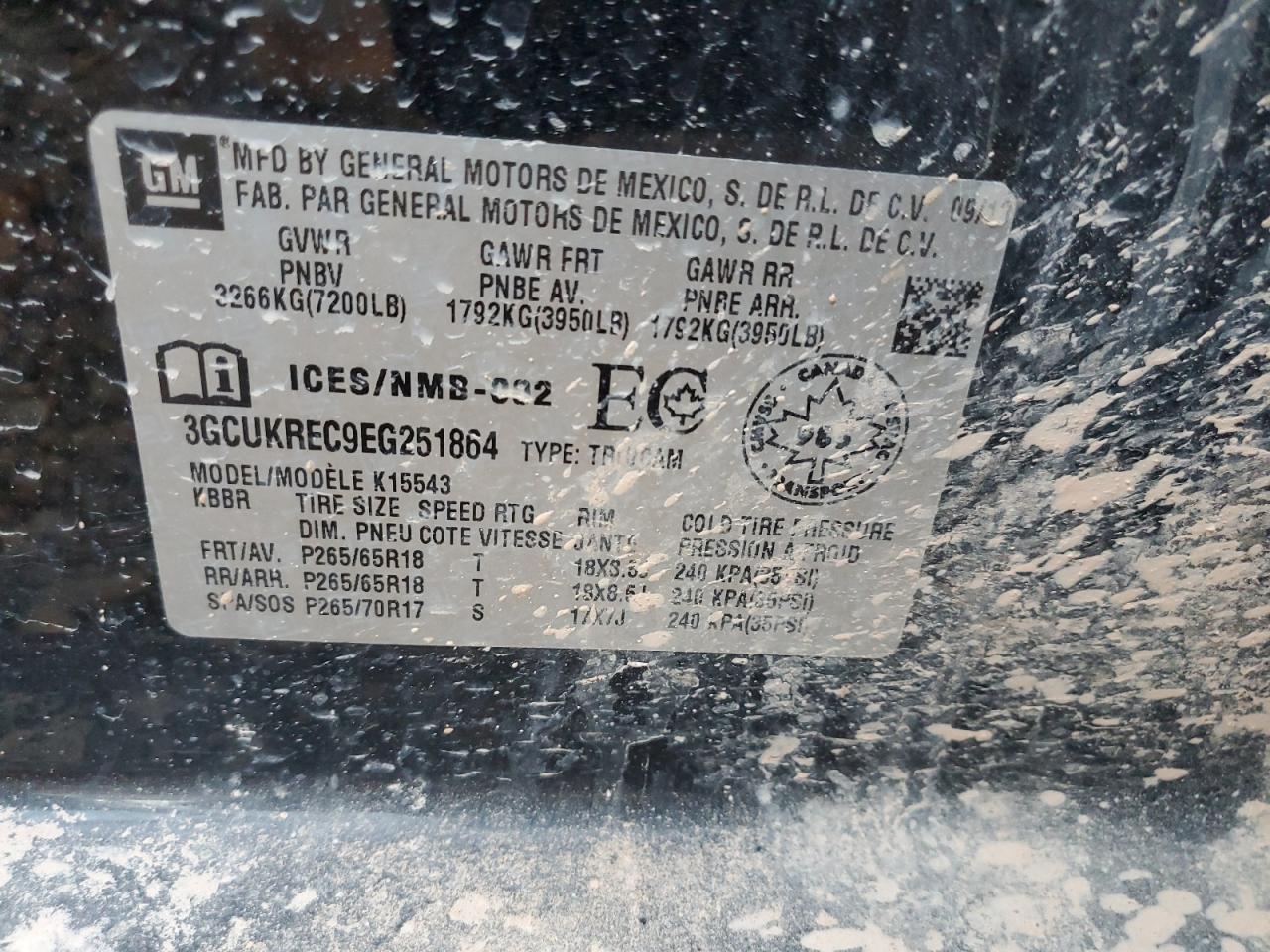 2014 Chevrolet Silverado VIN 3GCUKREC9EG251864 Copart auction photo, rollover damage thumbnail 15