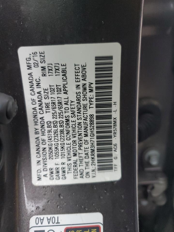 2016 Honda CR-V VIN 2HKRM3H71GH528898 Copart auction photo, rear end damage thumbnail 13
