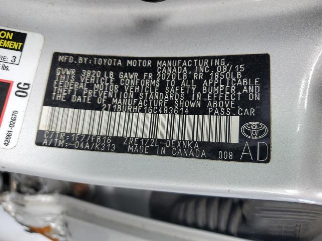 2016 Toyota Corolla VIN 2T1BURHE1GC483614 Copart auction photo, side / rear end damage thumbnail 13