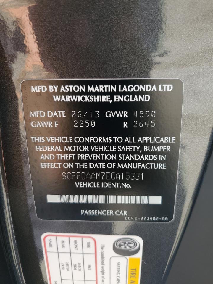 2014 Aston Martin DB9 VIN SCFFDAAM7EGA15331 Copart auction photo, front end damage thumbnail 12