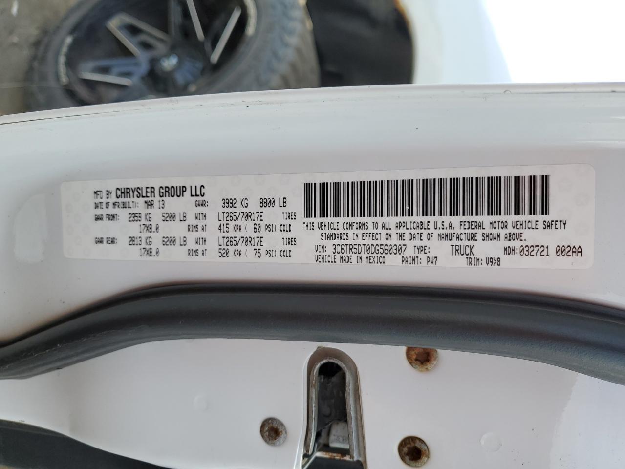 2013 RAM 2500 VIN 3C6TR5DT0DG560307 Copart auction photo, minor dent/scratches damage thumbnail 12