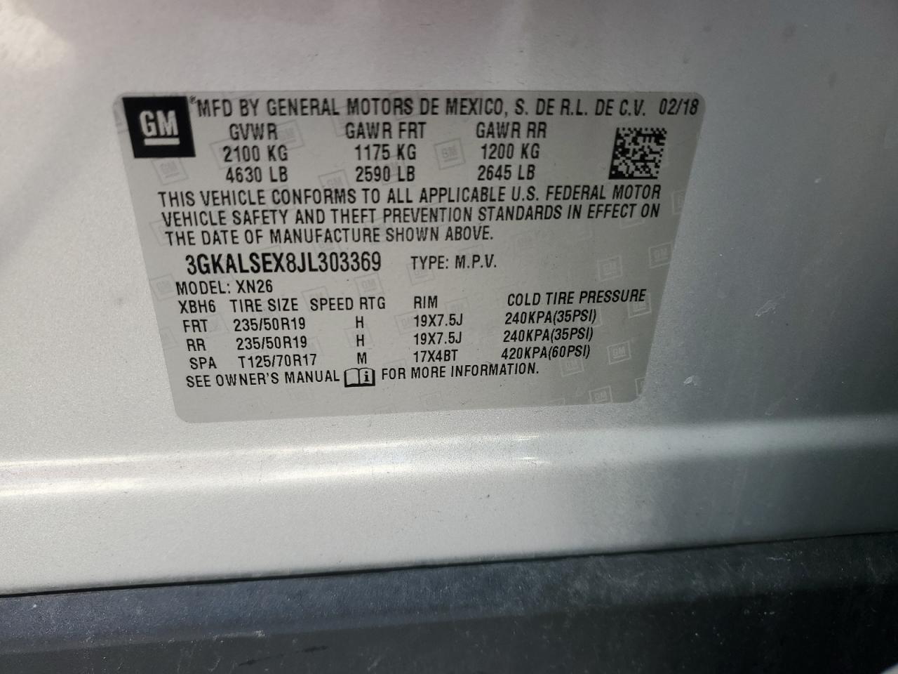 2018 GMC Terrain VIN 3GKALSEX8JL303369 Copart auction photo, front end / minor dent/scratches damage thumbnail 16