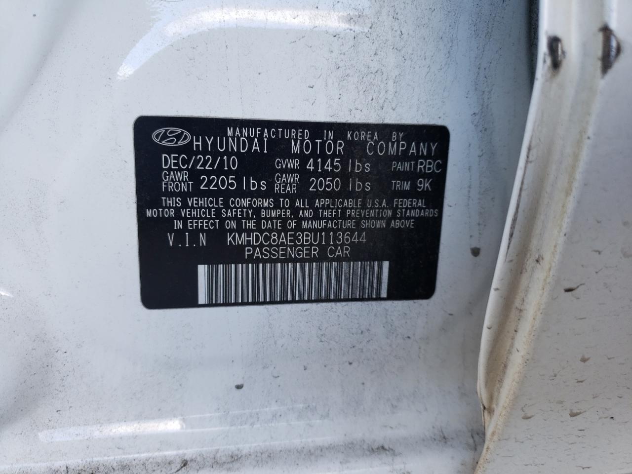 2011 Hyundai Elantra VIN KMHDC8AE3BU113644 Copart auction photo, rear end damage thumbnail 12