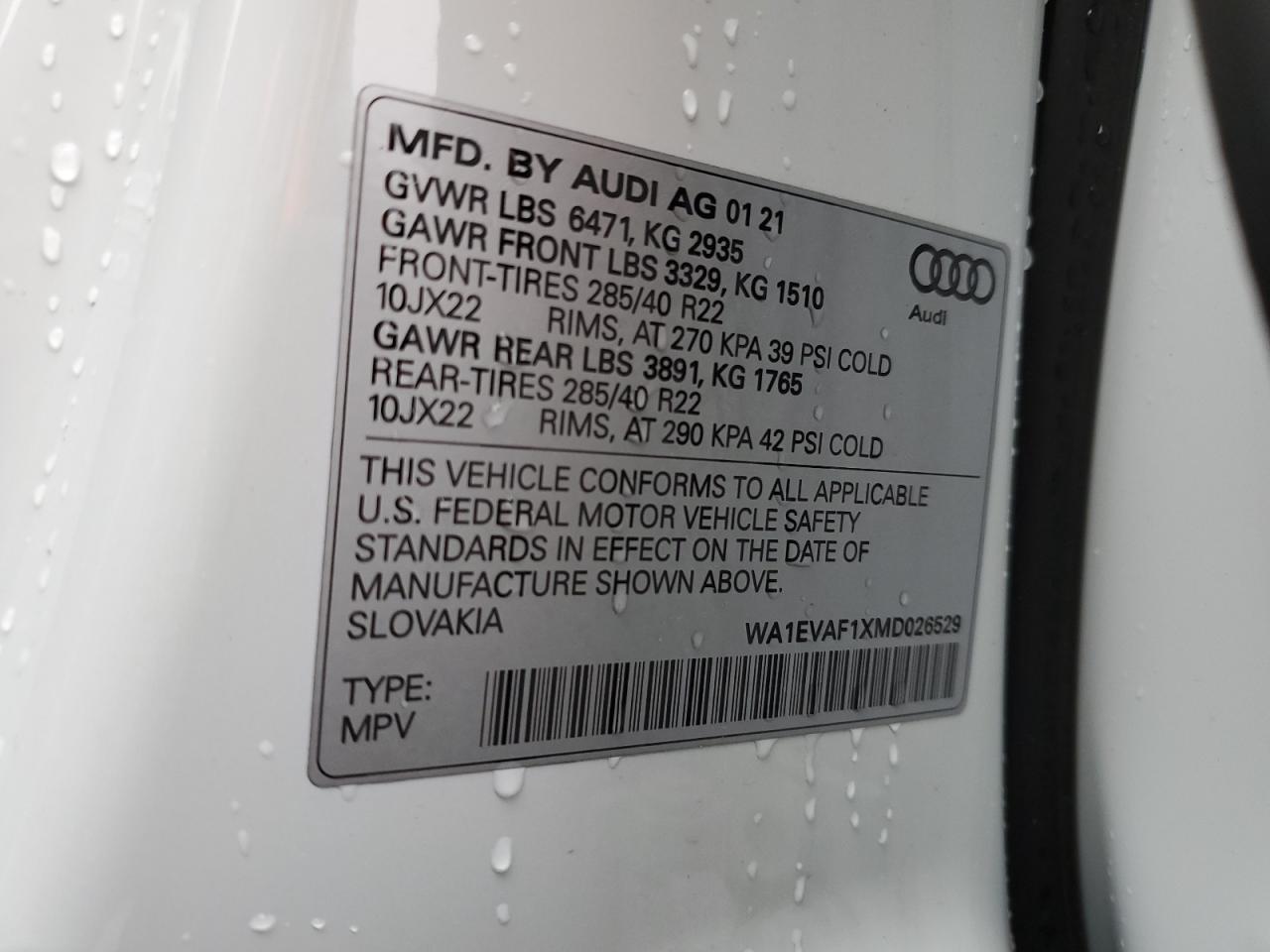 2021 Audi Q8 VIN WA1EVAF1XMD026529 Copart auction photo, rear end damage thumbnail 13