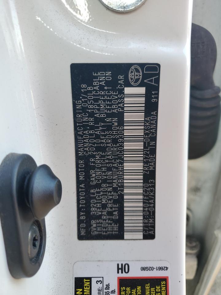 2018 Toyota Corolla VIN 2T1BURHE7JC039306 Copart auction photo, rear end / minor dent/scratches damage thumbnail 13