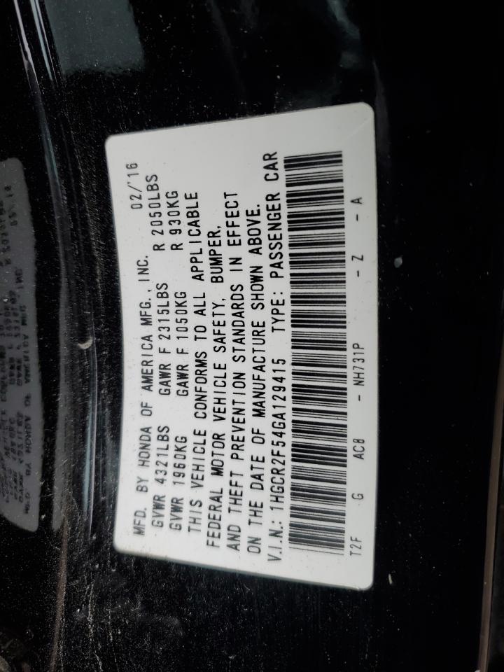 2016 Honda Accord VIN 1HGCR2F54GA129415 Copart auction photo, front end damage thumbnail 12