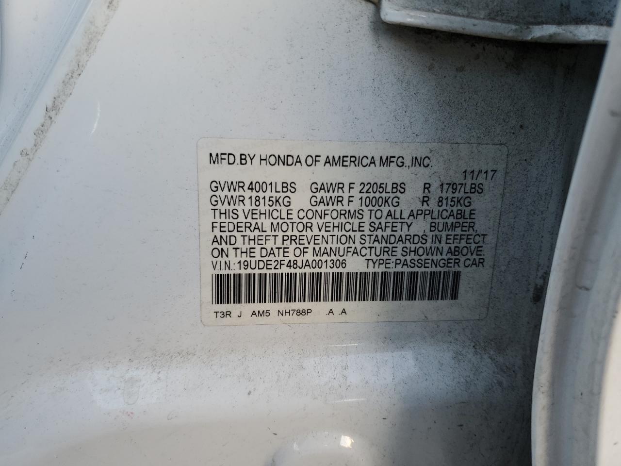 2018 Acura ILX VIN 19UDE2F48JA001306 Copart auction photo, front end damage thumbnail 12