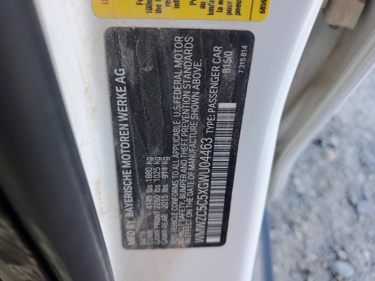 2016 MINI Cooper VIN WMWZC5C5XGWU04463 Copart auction photo, mechanical / side damage thumbnail 12