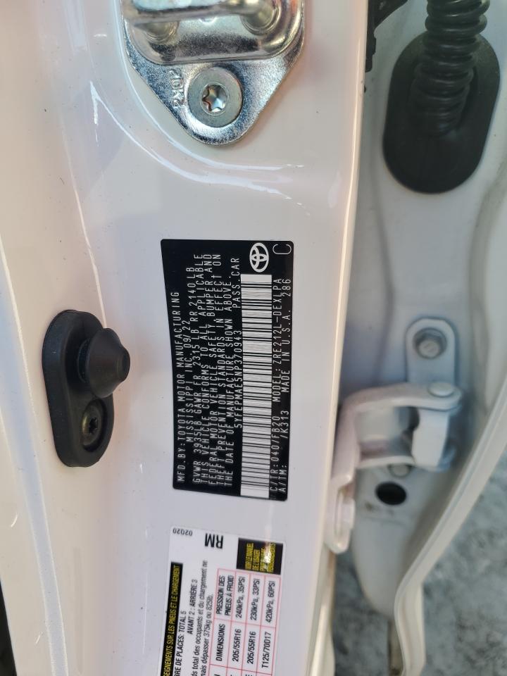 2022 Toyota Corolla VIN 5YFEPMAE5NP370943 Copart auction photo, all over damage thumbnail 12
