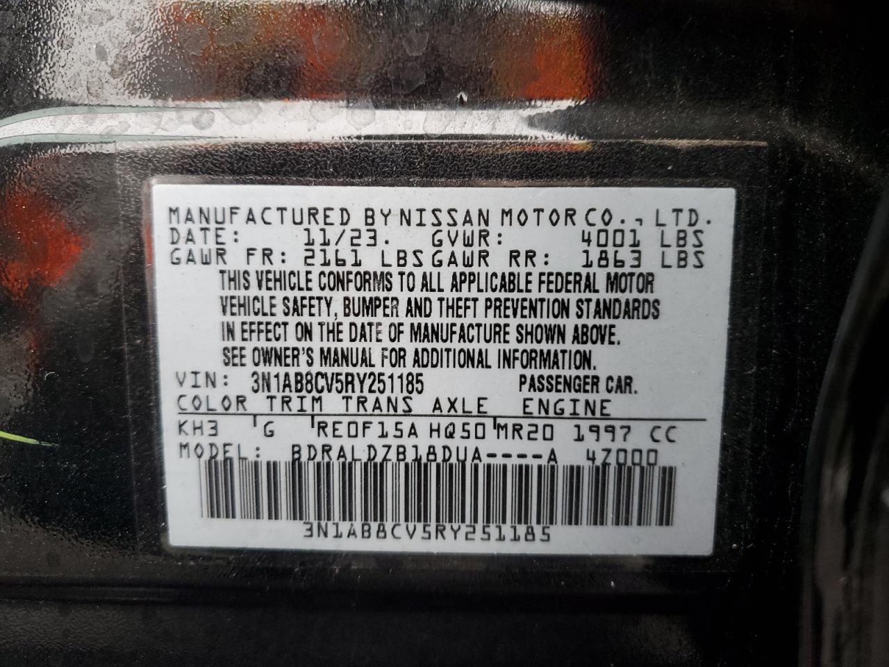 2024 Nissan 200SX VIN 3N1AB8CV5RY251185 Copart auction photo, front end / side damage thumbnail 12