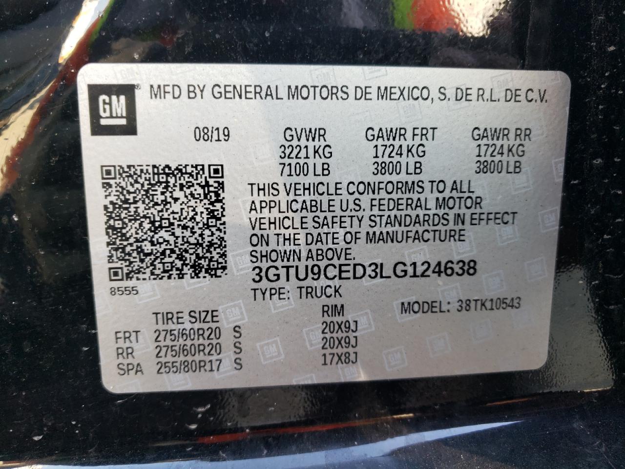2020 GMC Sierra VIN 3GTU9CED3LG124638 Copart auction photo, all over damage thumbnail 13
