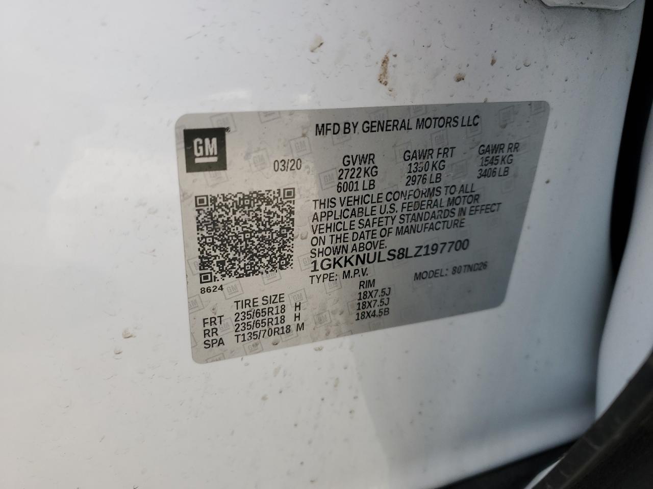 2020 GMC Acadia VIN 1GKKNULS8LZ197700 Copart auction photo, side / front end damage thumbnail 13