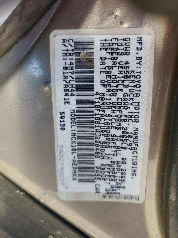 1998 Toyota Avalon VIN 4T1BF18B1WU220408 Copart auction photo, mechanical / minor dent/scratches damage thumbnail 12