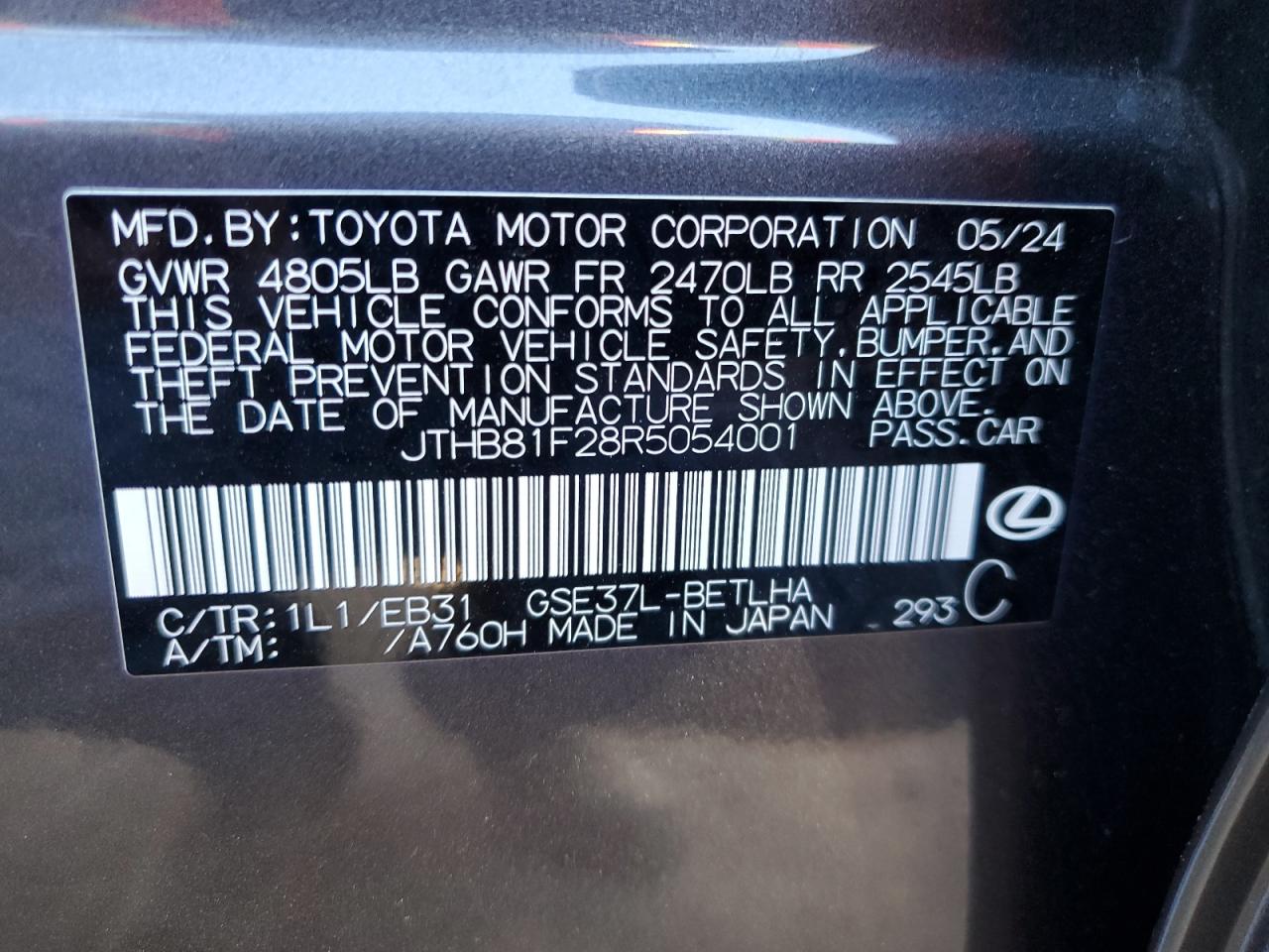 2024 Lexus IS VIN JTHB81F28R5054001 Copart auction photo, all over damage thumbnail 13
