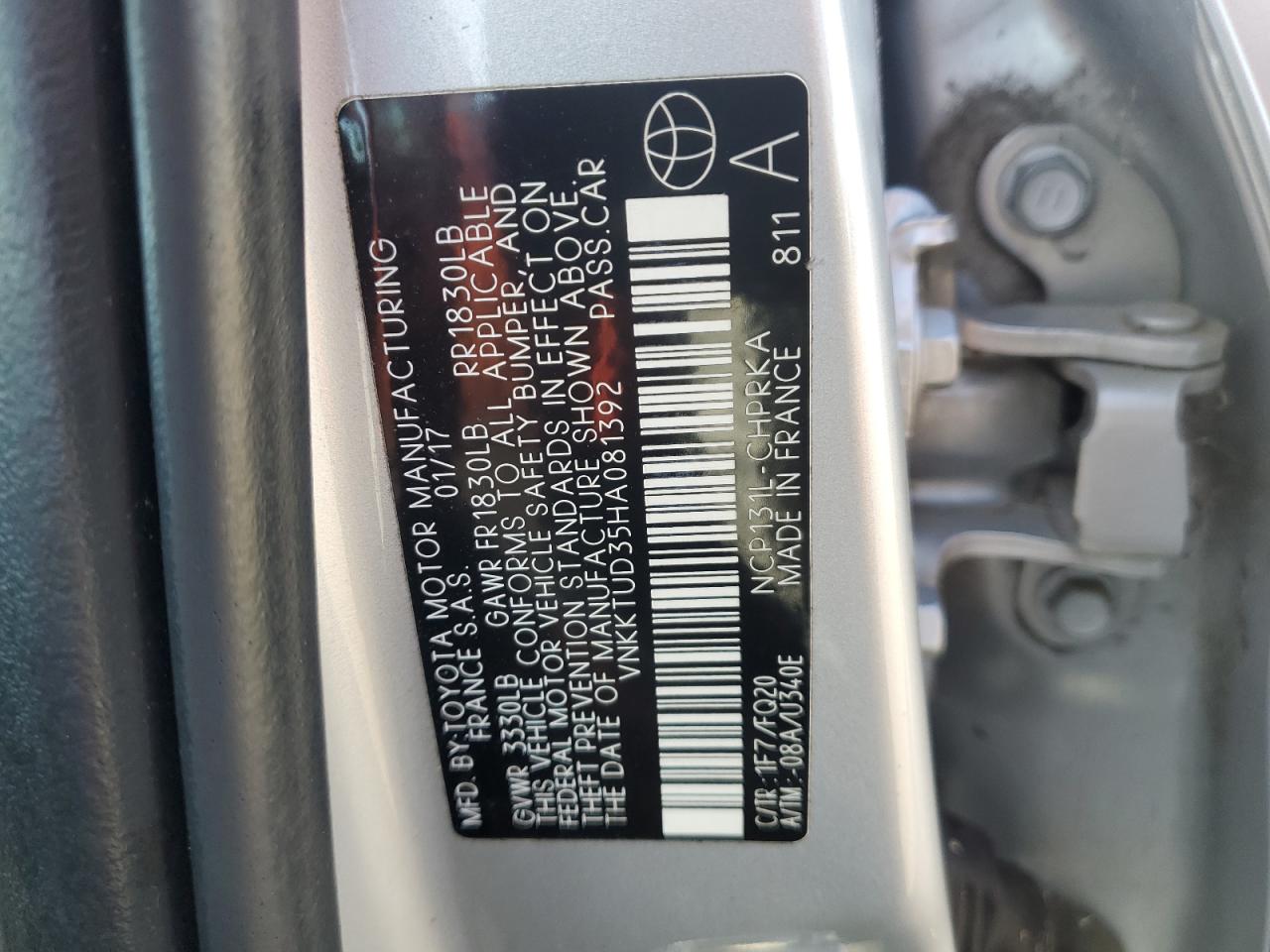 2017 Toyota Yaris VIN VNKKTUD35HA081392 Copart auction photo, water/flood damage thumbnail 12