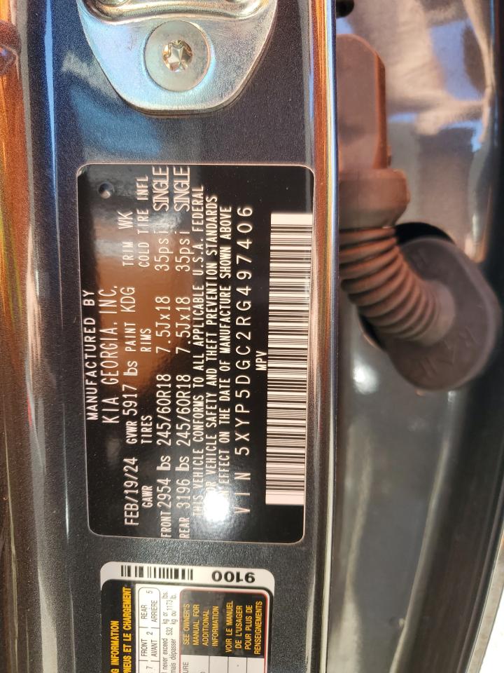2024 KIA Telluride VIN 5XYP5DGC2RG497406 Copart auction photo, rollover / minor dent/scratches damage thumbnail 14