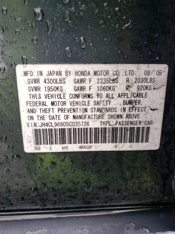 2005 Acura TSX VIN JH4CL96805C035728 Copart auction photo, front end damage thumbnail 12