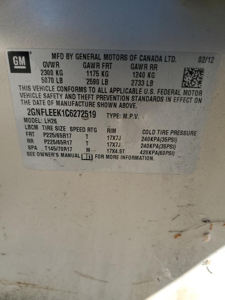 2012 Chevrolet Equinox VIN 2GNFLEEK1C6272519 Copart auction photo, mechanical damage thumbnail 13