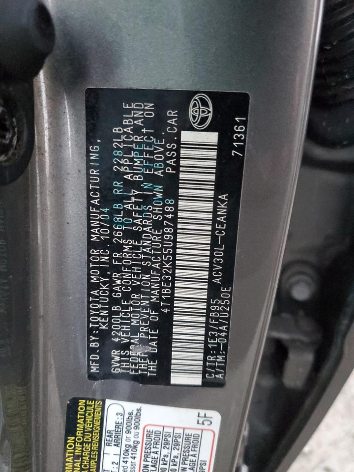 2005 Toyota Camry VIN 4T1BE32K55U987488 Copart auction photo, front end / undercarriage damage thumbnail 12