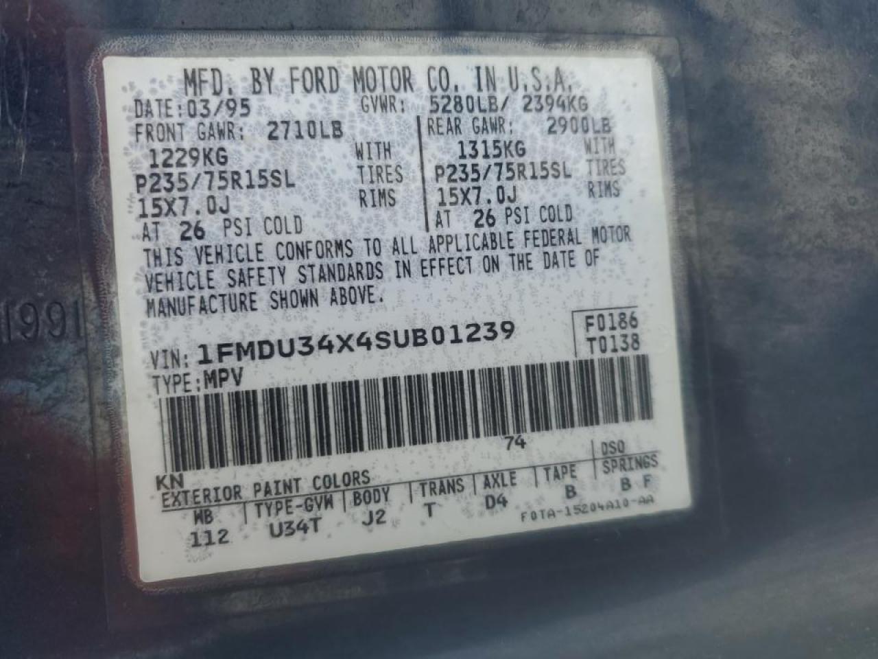 1995 Ford Explorer VIN 1FMDU34X4SUB01239 Copart auction photo, front end damage thumbnail 13