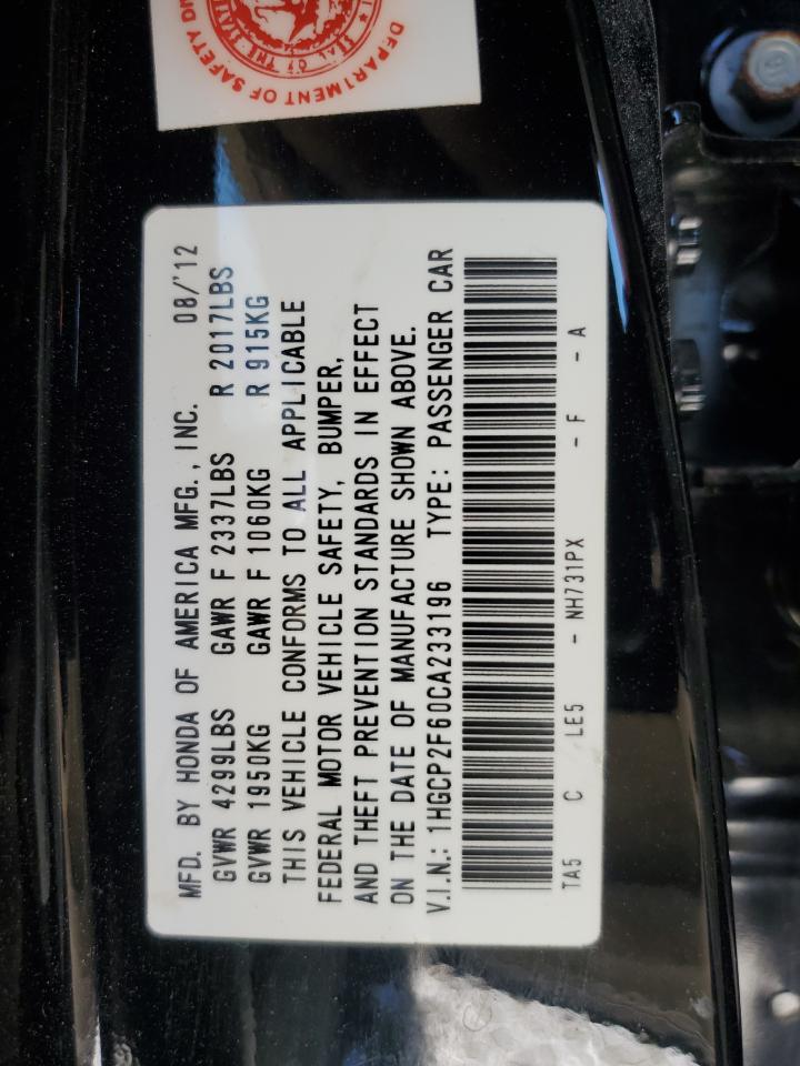 2012 Honda Accord VIN 1HGCP2F60CA233196 Copart auction photo, frame damage / front end damage thumbnail 13