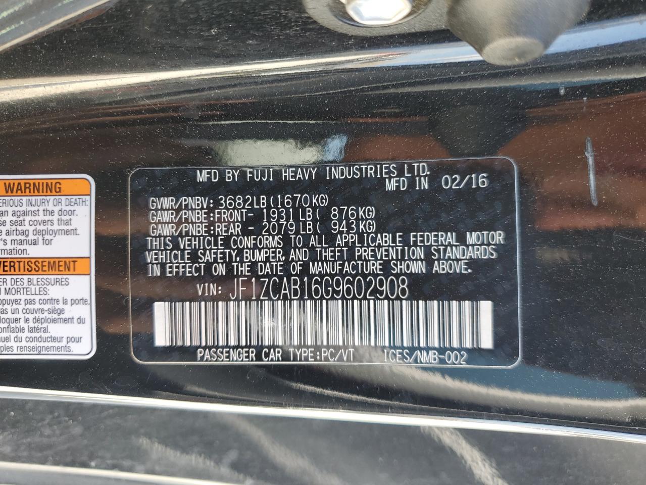 2016 Subaru BRZ VIN JF1ZCAB16G9602908 Copart auction photo, undercarriage / front end damage thumbnail 12