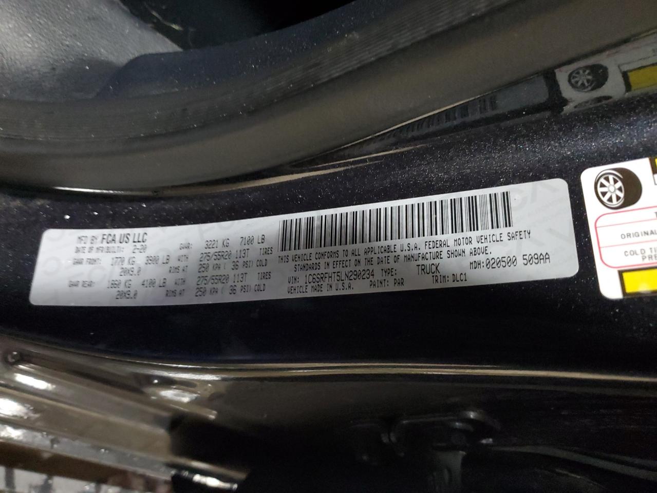 2020 RAM 1500 VIN 1C6SRFHT5LN290234 Copart auction photo, front end damage thumbnail 12