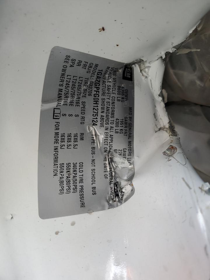 2017 Chevrolet Express VIN 1GAZGPFG0H1275124 Copart auction photo, side damage thumbnail 13